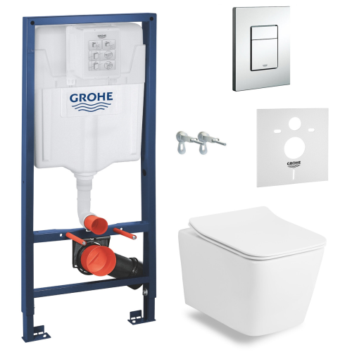 Комплект: унитаз подвесной Imprese KUBIK Rimless с сиденьем + инсталляция Grohe (c06810203+38772001)